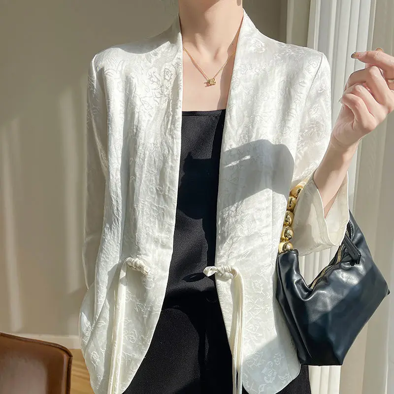 Spring Summer Fashion Blazer Women Jackets Korean Casual Temperament Cropped Sleeves Short Solid Ladies Office Blazers Outwear