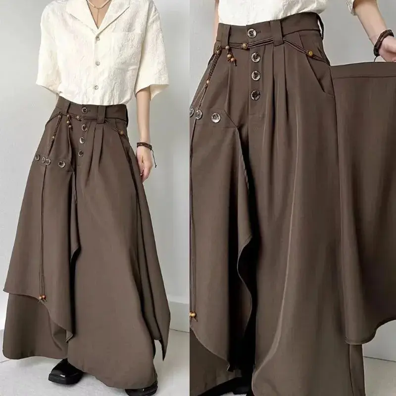 2025 Autumn New Fashion Button Irregular Skirt Pants and Wide Leg Pants Female Loose Casual All-Match Trousers Ladies Pants