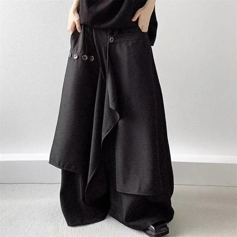 2025 Autumn New Fashion Button Irregular Skirt Pants and Wide Leg Pants Female Loose Casual All-Match Trousers Ladies Pants