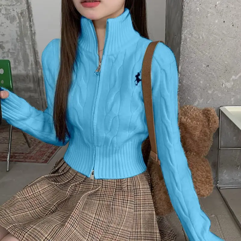Autumn Winter Knitted Cardigan Sweater Women Unique Long-Sleeved Short  Casual All-Match Zipper Embroidery Knit Female Sweater