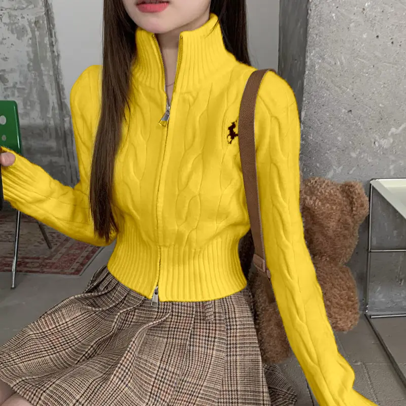 Autumn Winter Knitted Cardigan Sweater Women Unique Long-Sleeved Short  Casual All-Match Zipper Embroidery Knit Female Sweater
