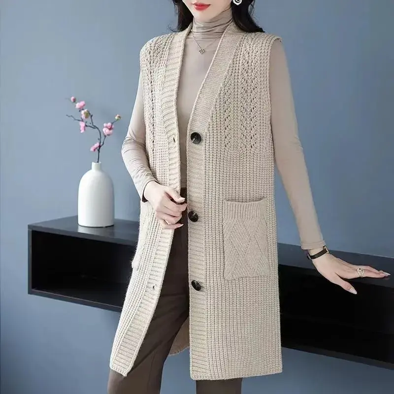 New 2025 Autumn Winter Knitted Cardigan Vest Jacket Women Fashion Loose Sleeveless Waistcoats Female Coat  Sweater Vest Tops