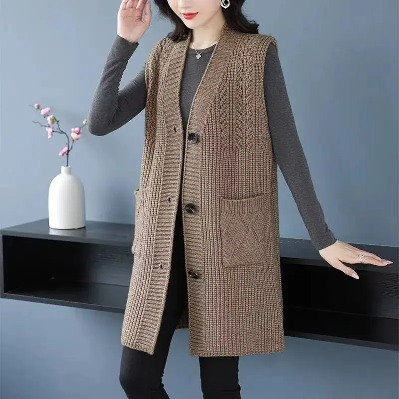 New 2025 Autumn Winter Knitted Cardigan Vest Jacket Women Fashion Loose Sleeveless Waistcoats Female Coat  Sweater Vest Tops