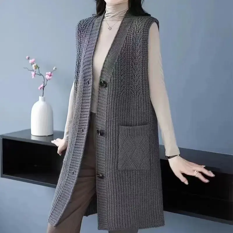 New 2025 Autumn Winter Knitted Cardigan Vest Jacket Women Fashion Loose Sleeveless Waistcoats Female Coat  Sweater Vest Tops