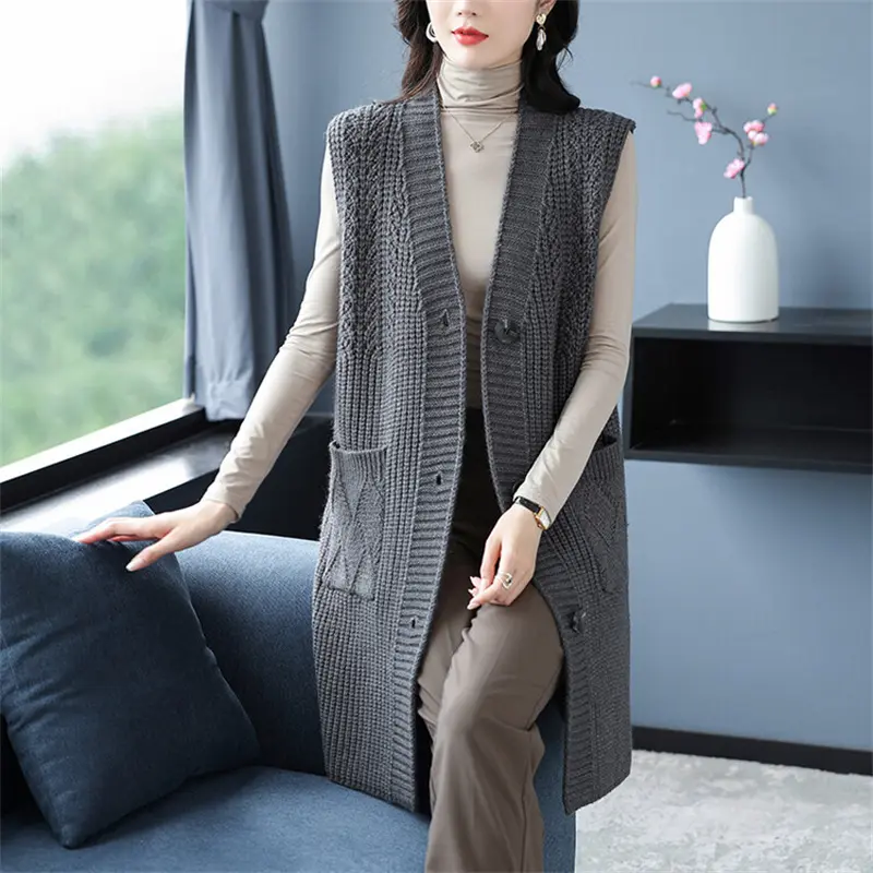 New 2025 Autumn Winter Knitted Cardigan Vest Jacket Women Fashion Loose Sleeveless Waistcoats Female Coat  Sweater Vest Tops
