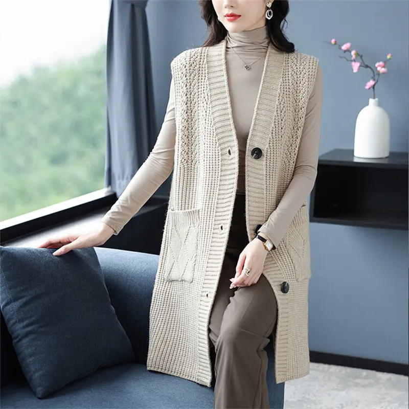 New 2025 Autumn Winter Knitted Cardigan Vest Jacket Women Fashion Loose Sleeveless Waistcoats Female Coat  Sweater Vest Tops