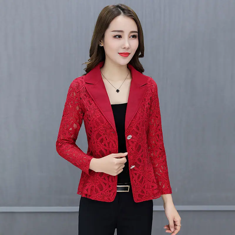 Women's Blazer Jacket Korean 2025 Spring Summer New Slim Lace printing Small Suit Jackets Female Elegant Thin Blazers Women Coat