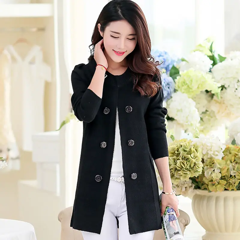 2025 New Spring Autumn Cardigan Sweater Jacket Women Loose Mid Long Double-Breasted Knitted Coat Female Casual Overcoat Ladies