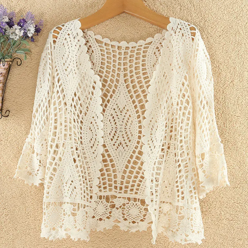 Knitted Cardigan Jacket Women Spring Summer New 2025 Hollow Shawl Short Sun-proof Tops Female Casual All-match Thin Ladies Coat