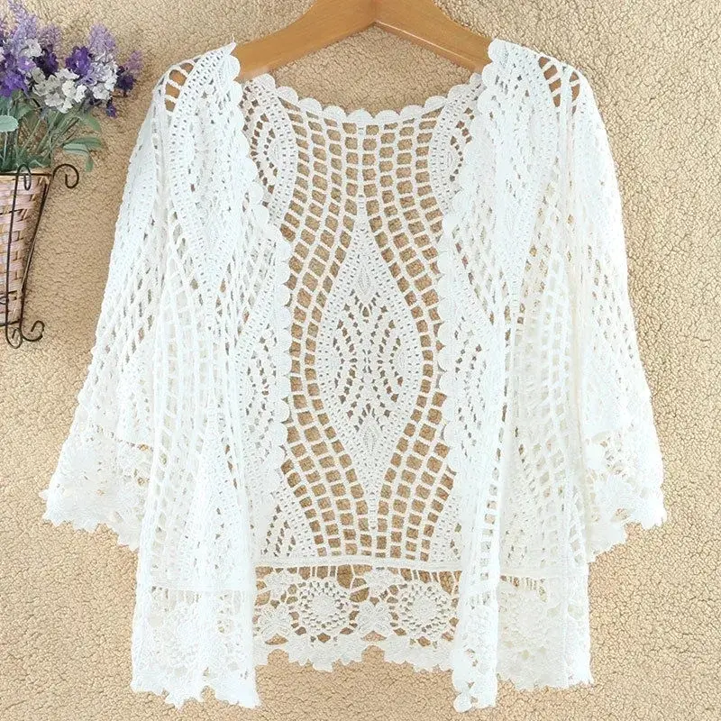 Knitted Cardigan Jacket Women Spring Summer New 2025 Hollow Shawl Short Sun-proof Tops Female Casual All-match Thin Ladies Coat