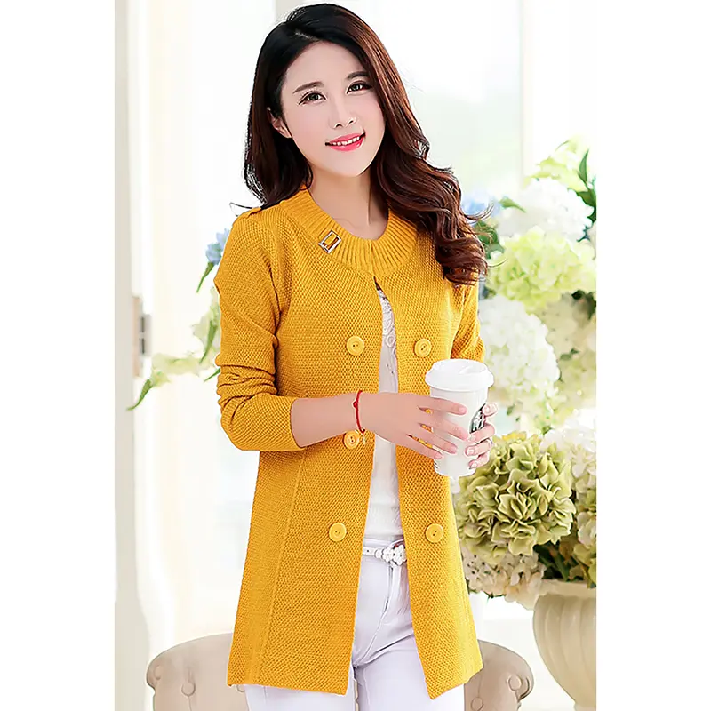 2025 New Spring Autumn Cardigan Sweater Jacket Women Loose Mid Long Double-Breasted Knitted Coat Female Casual Overcoat Ladies