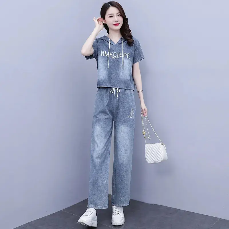 Denim Suit Women 2025 New Summer Cowboy 2 Piece Set Korean Fashion office Denim Outfit Female Casual Ladies Jeans Two-Piece