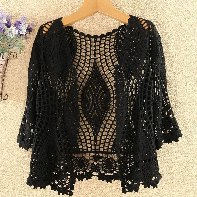 Knitted Cardigan Jacket Women Spring Summer New 2025 Hollow Shawl Short Sun-proof Tops Female Casual All-match Thin Ladies Coat