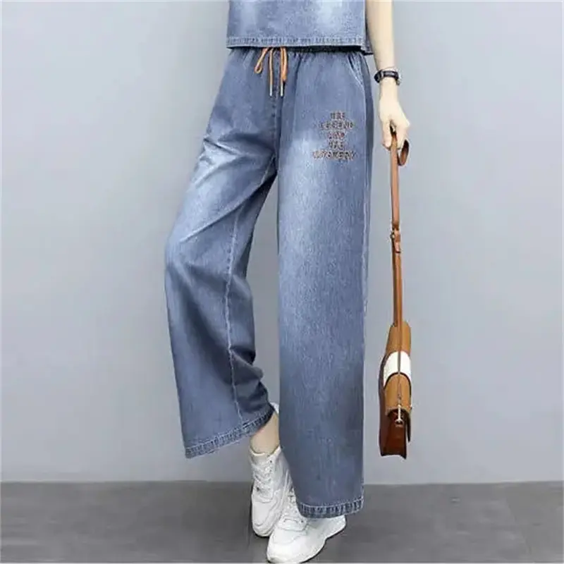 Denim Suit Women 2025 New Summer Cowboy 2 Piece Set Korean Fashion office Denim Outfit Female Casual Ladies Jeans Two-Piece