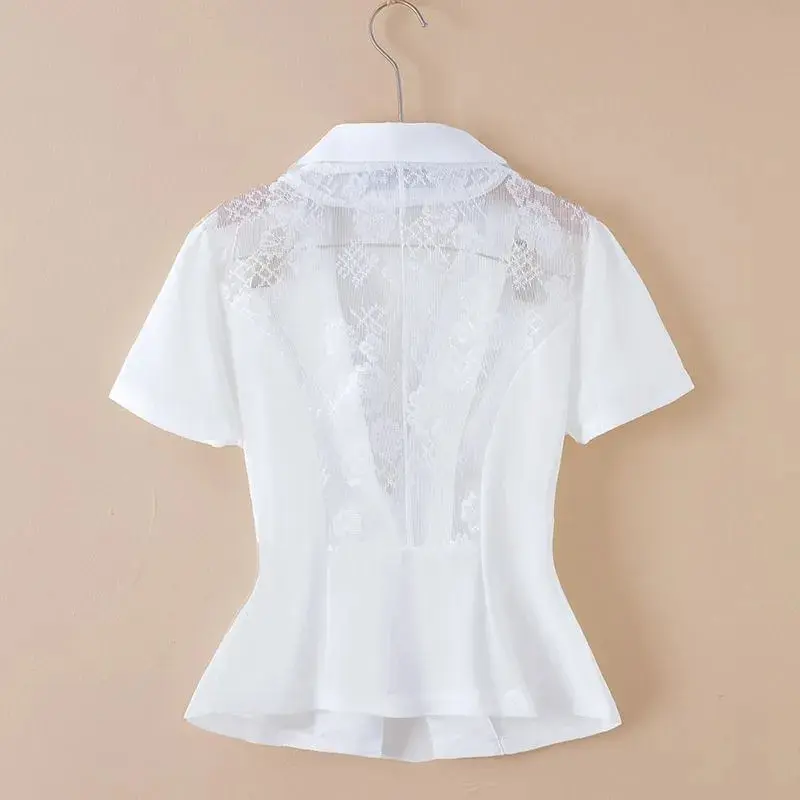 Hollow Lace Women Blazer Jacket Summer 2025 New Temperament Thin Cardigan Sun Protection Clothing Ladies Short Sleeve Suit Tops