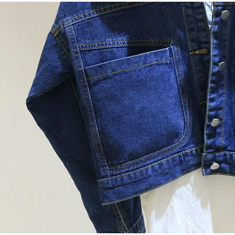 Deep Blue Short Denim Jacket Fashion Women Denim Coat 2025 New Spring Autumn Versatile Loose Ladies Jeans Outerwear Female Tops