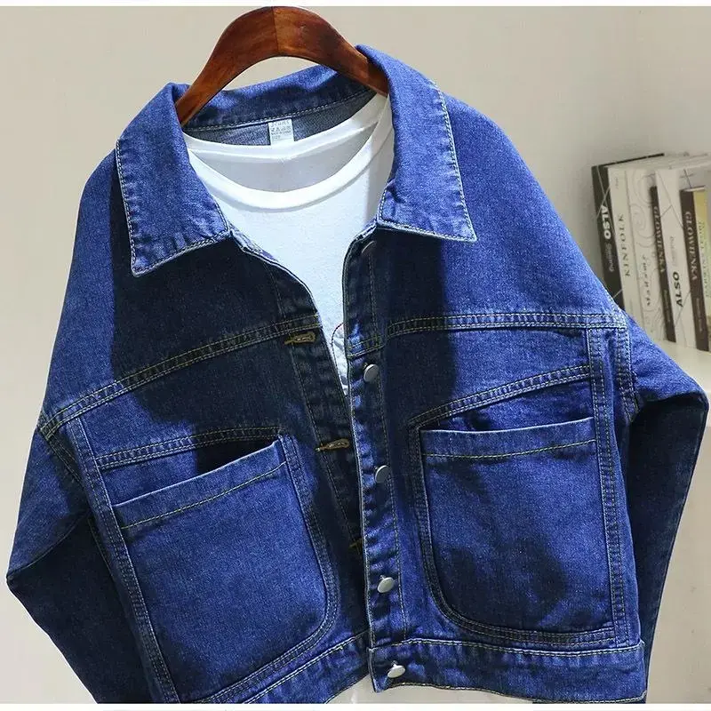 Deep Blue Short Denim Jacket Fashion Women Denim Coat 2025 New Spring Autumn Versatile Loose Ladies Jeans Outerwear Female Tops
