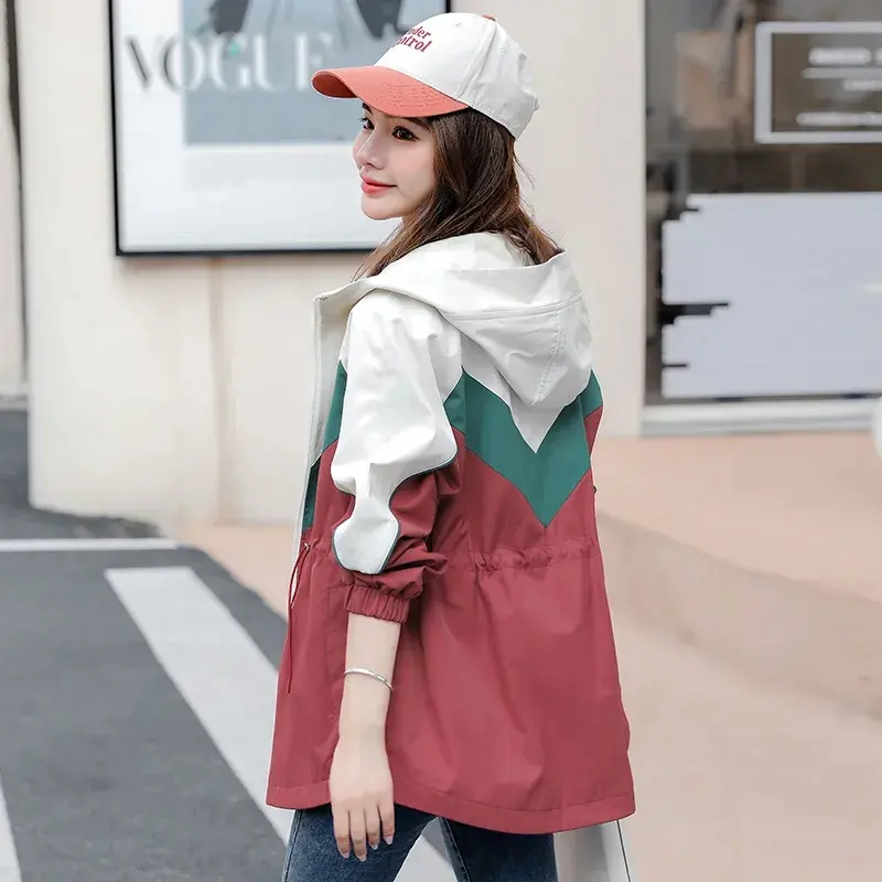 Trench Coat Women 2025 New Fashion Spring Autumn Spliced contrast windbreaker coat women's Outerwear Lady Coat Female Top
