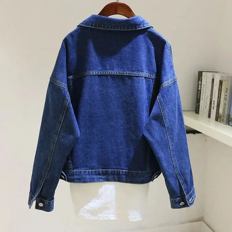 Deep Blue Short Denim Jacket Fashion Women Denim Coat 2025 New Spring Autumn Versatile Loose Ladies Jeans Outerwear Female Tops