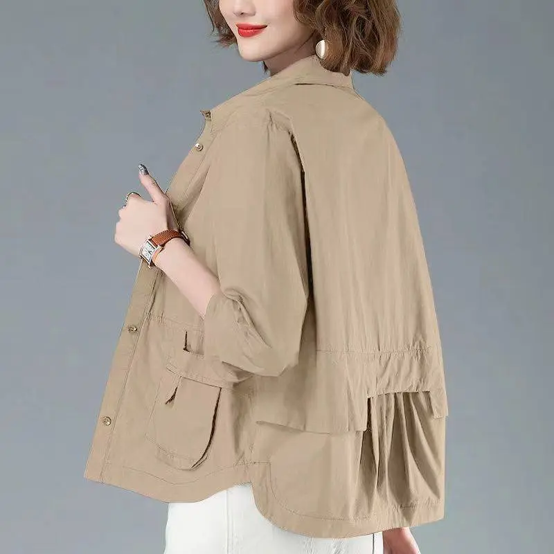Thin Short Coat Women 2024 Spring Summer Mother Fashion Casual Shirt Windbreaker Jacket Female Cardigan Outwear Feminine Tops