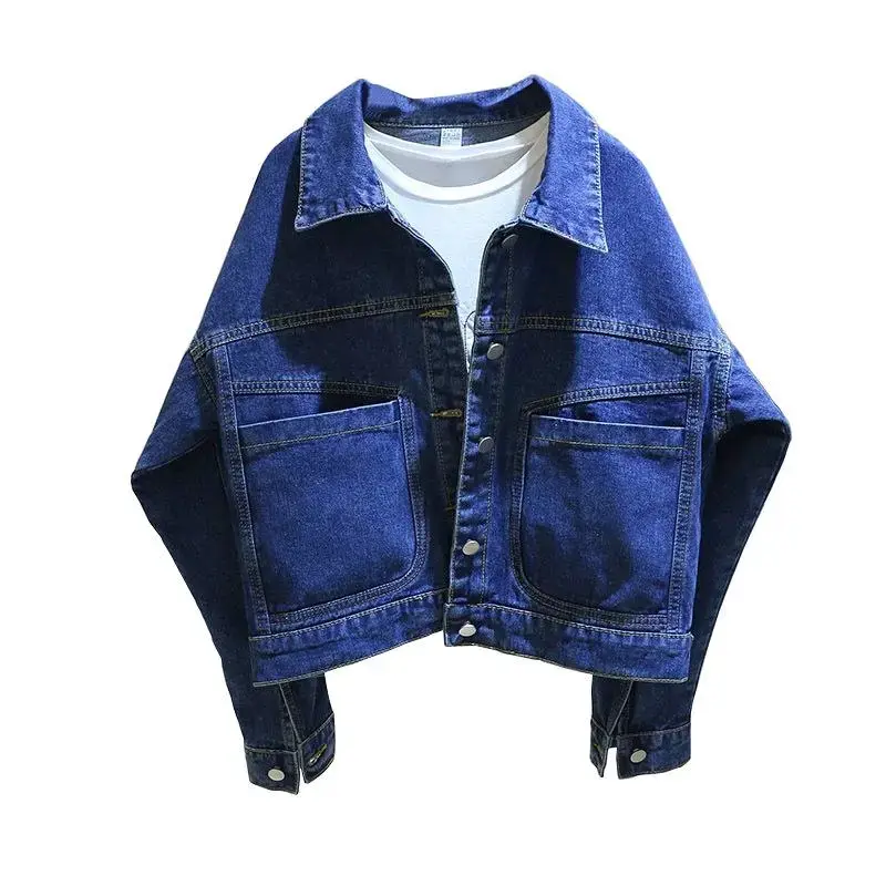Deep Blue Short Denim Jacket Fashion Women Denim Coat 2025 New Spring Autumn Versatile Loose Ladies Jeans Outerwear Female Tops