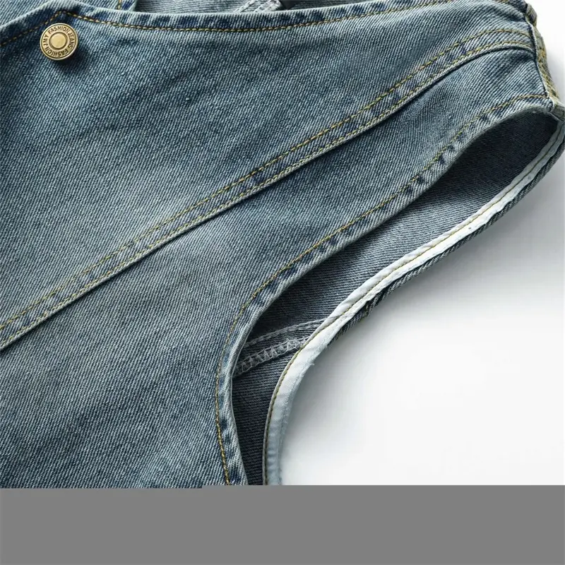 2025 Spring Autumn New Retro Denim Vest Women's Short Outfit Stacked Camback Vest Sleeveless Cowboy Waistcoat Top Ladies