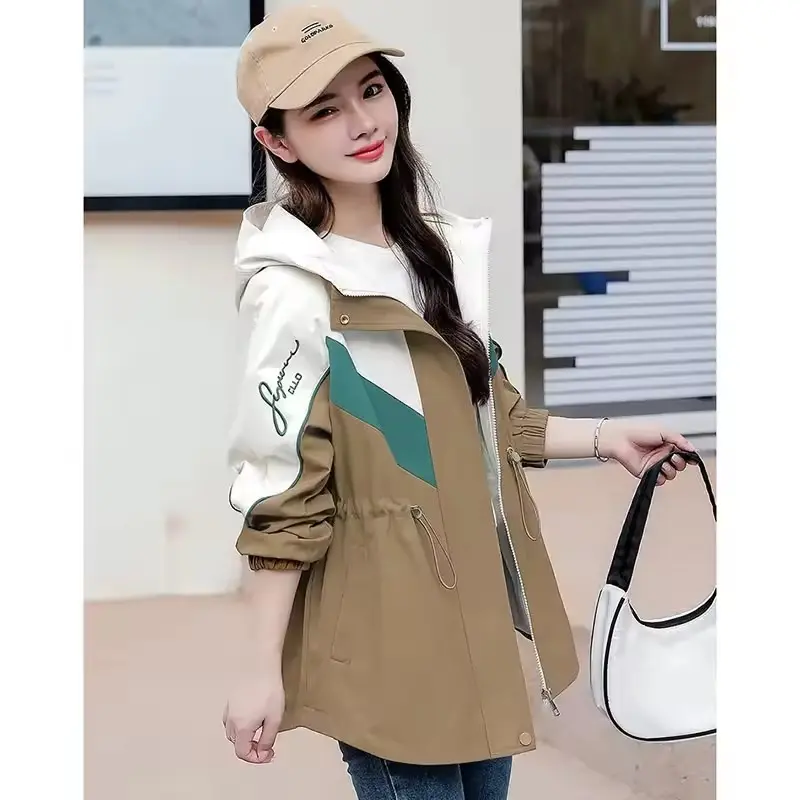 Trench Coat Women 2025 New Fashion Spring Autumn Spliced contrast windbreaker coat women's Outerwear Lady Coat Female Top