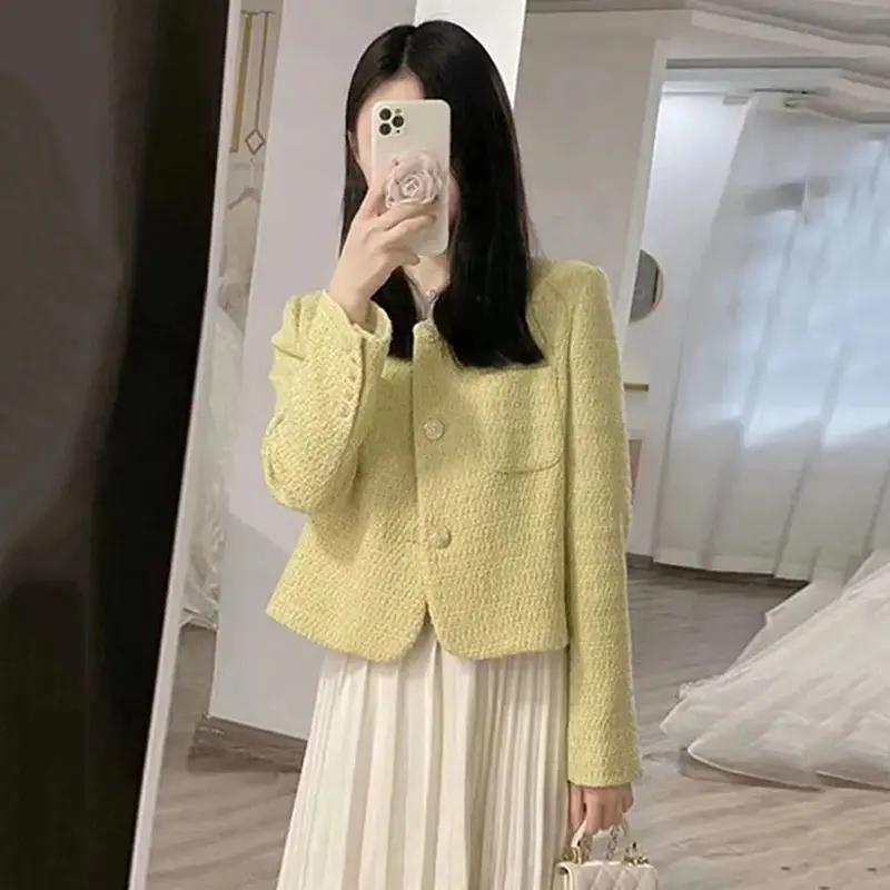 Spring Autumn Women Tweed Jacket 2025 New Mid-Aged High quality Long Sleeve Single-Breasted Lady Short Elegant Wool Coat Female