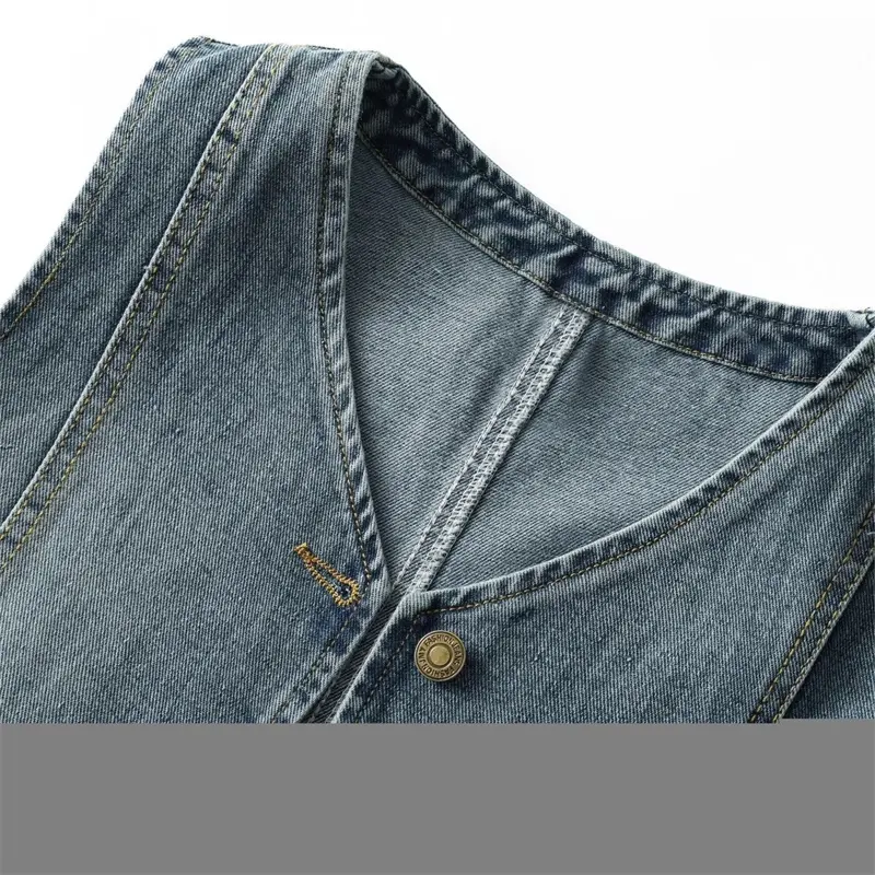 2025 Spring Autumn New Retro Denim Vest Women's Short Outfit Stacked Camback Vest Sleeveless Cowboy Waistcoat Top Ladies
