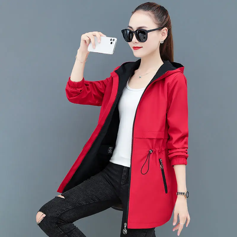 New 2025 Women Jacket Spring Autumn Hooded Coat Casual Windbreaker Female Double-sided Wear Zippers Basic Jacket Ladies Outerwea