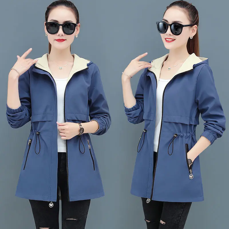 New 2025 Women Jacket Spring Autumn Hooded Coat Casual Windbreaker Female Double-sided Wear Zippers Basic Jacket Ladies Outerwea