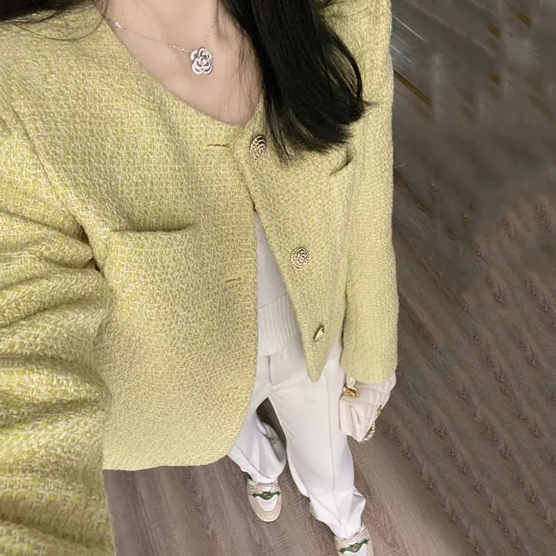 Spring Autumn Women Tweed Jacket 2025 New Mid-Aged High quality Long Sleeve Single-Breasted Lady Short Elegant Wool Coat Female