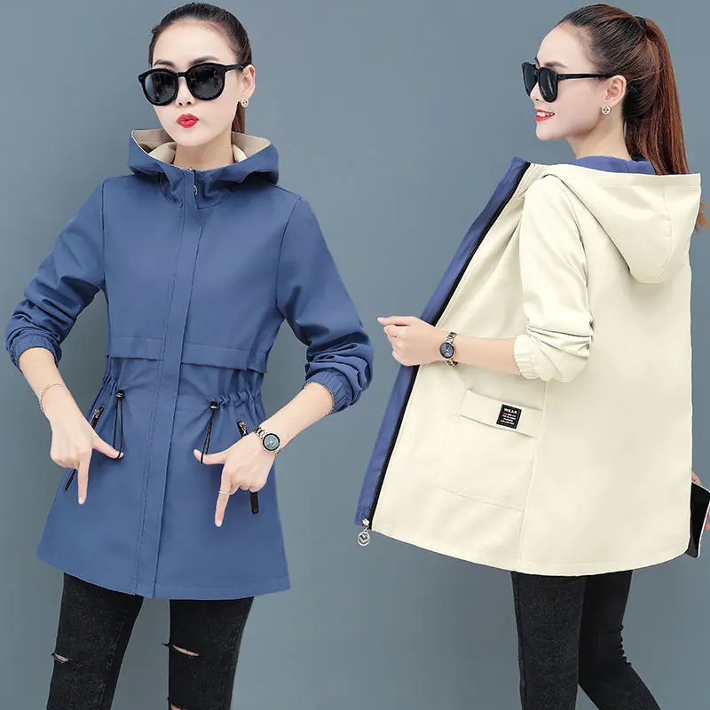 New 2025 Women Jacket Spring Autumn Hooded Coat Casual Windbreaker Female Double-sided Wear Zippers Basic Jacket Ladies Outerwea