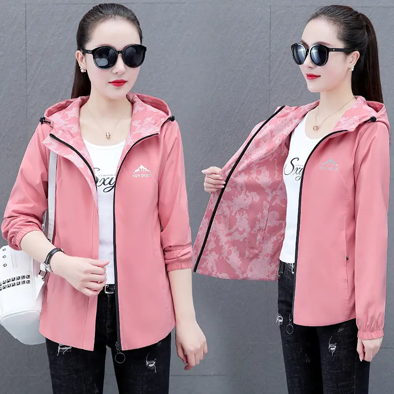 2025 New High Quality Double-Sided Windbreaker Women's Coat Spring Autumn Korean Loose Hooded Baseball Jacket Female Tops 4XL