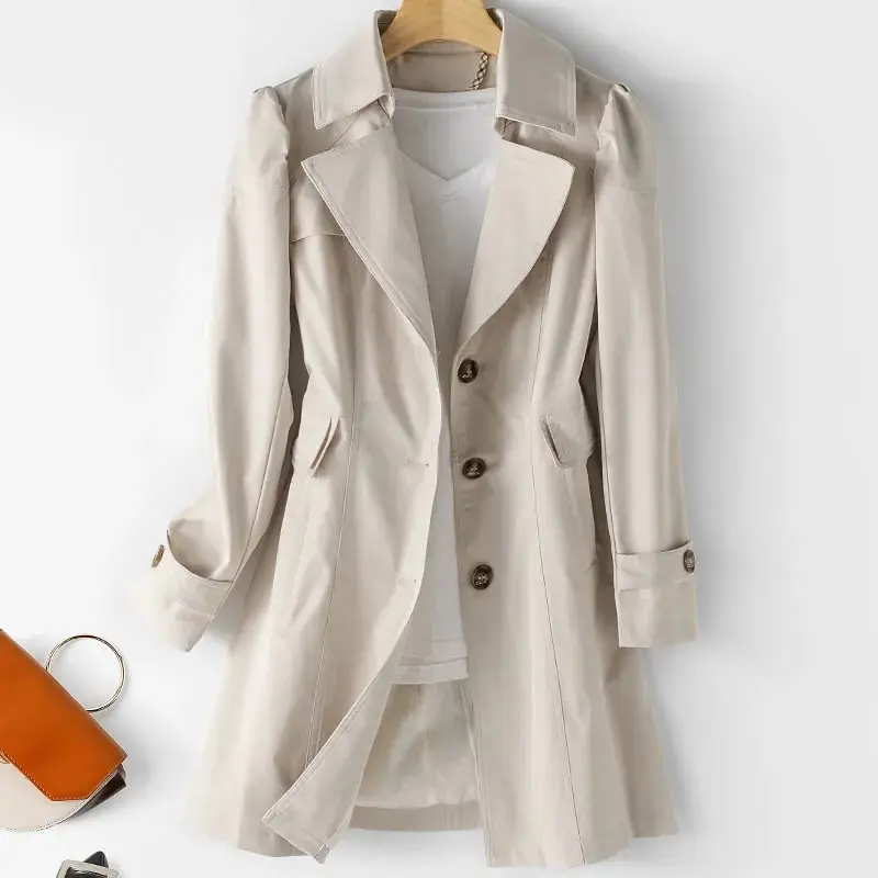 2025 New Spring Autumn Trench Coat Women Korean Double Breasted Mid-Long Female Trench Coat Overcoat Windbreaker Ladies Outerwea