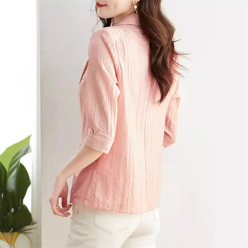 Women's Blazer 2024 Summer New Korean One Button Short Casual Three-Quarter Sleeve Casual Thin Suit Jacket Women Blazers Tops
