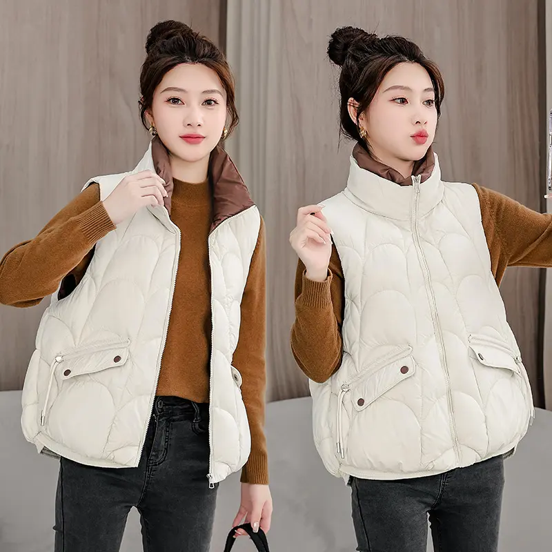 New Winter Down Cotton Vests Jacket Women  Korean Short Sleeveless Warm Female Waistcoat Jacket Parkas Top Ladies