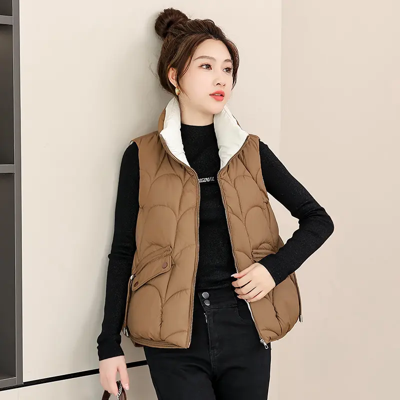 New Winter Down Cotton Vests Jacket Women  Korean Short Sleeveless Warm Female Waistcoat Jacket Parkas Top Ladies