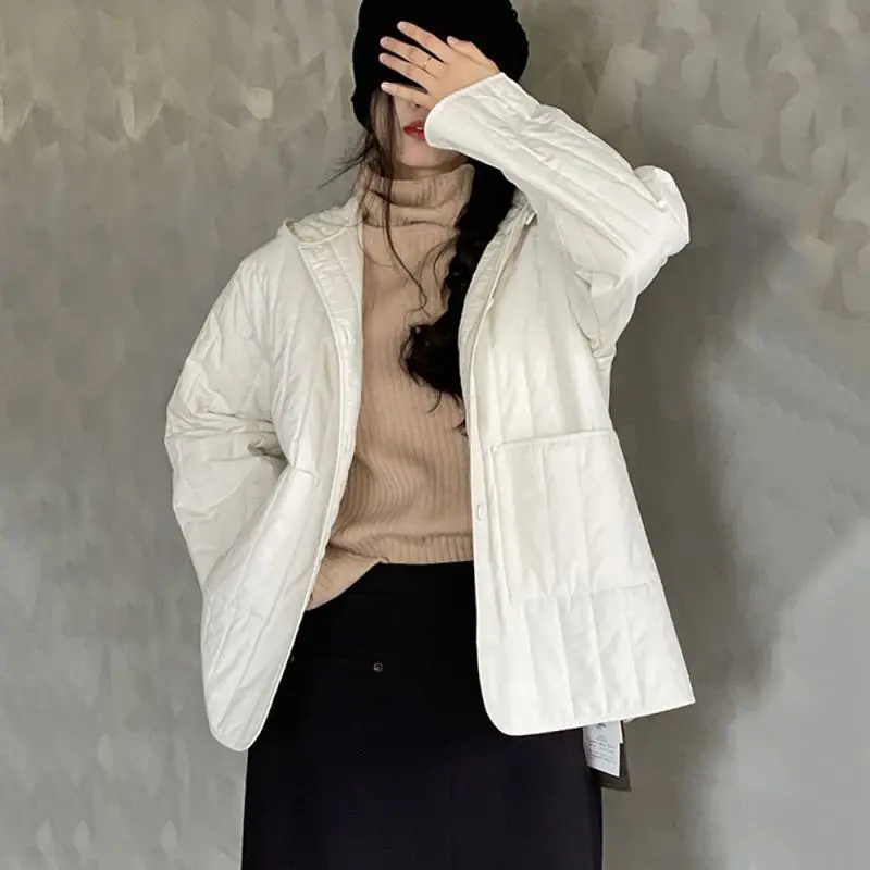 Women Jacket 2022New Spring Autumn Parkas Female Thin Cotton Jackets Hooded Casual Warm Parka Mid Long Coat Female Outwear R2358