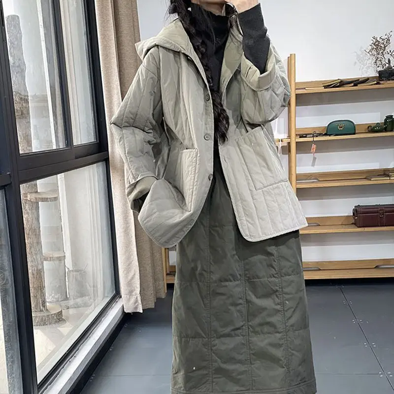 Women Jacket 2022New Spring Autumn Parkas Female Thin Cotton Jackets Hooded Casual Warm Parka Mid Long Coat Female Outwear R2358