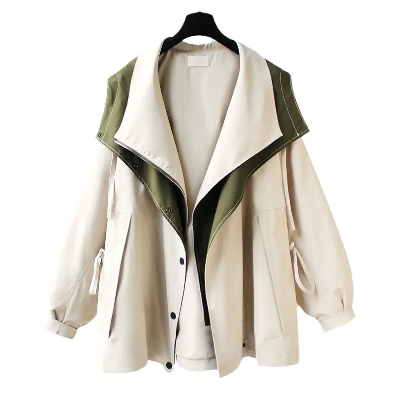 Women's Trench Coat 2025 New Korean Spring Autumn High Quality Long Sleeve Loose Female Windbreaker Outerwear Tops 4XL
