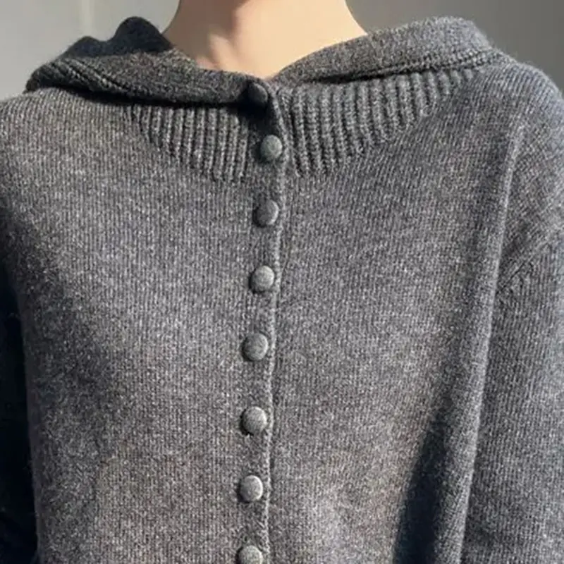 utumn Winter 2025 New Korean Button Hooded Knitting Cardigan Women's Sweater Jacket Loose High Quality Sweater Coat Ladies Tops
