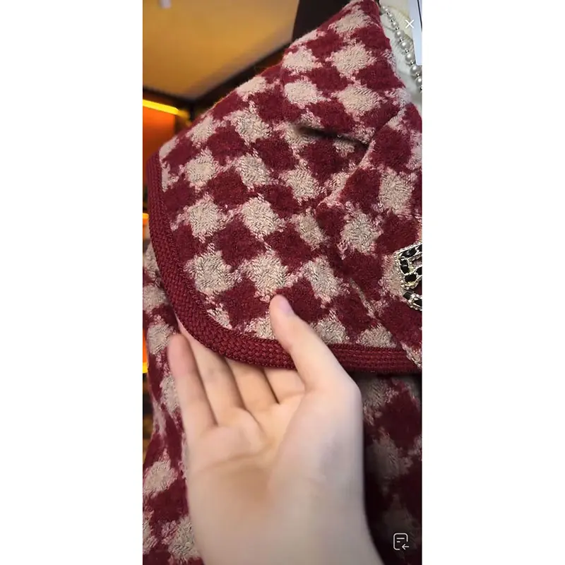 Red Korean Winter Retro Plaid Suit Woolen Coat Ladies 2024 Autumn Winter New Temperament Thicken Warm Woolen Jacket Women's Tops