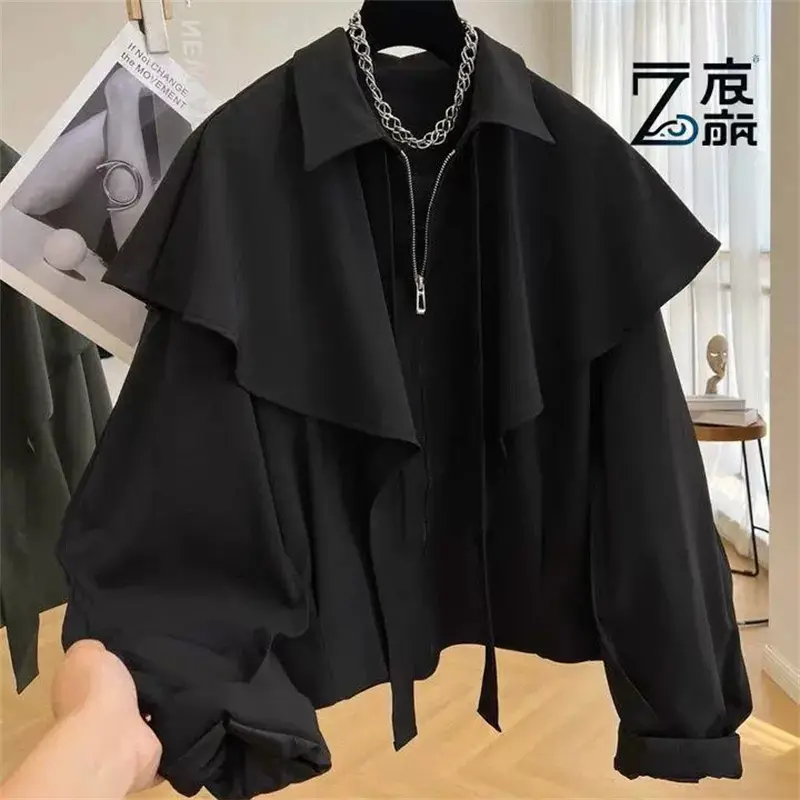 New 2025 Cloak Shawl Casual Coat Women's  Autumn Korean Loose High End Fashion Long-Sleeved Windbreaker Female Outwear Tops