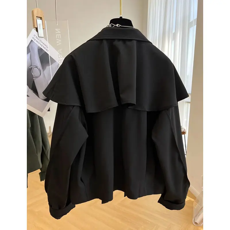 New 2025 Cloak Shawl Casual Coat Women's  Autumn Korean Loose High End Fashion Long-Sleeved Windbreaker Female Outwear Tops
