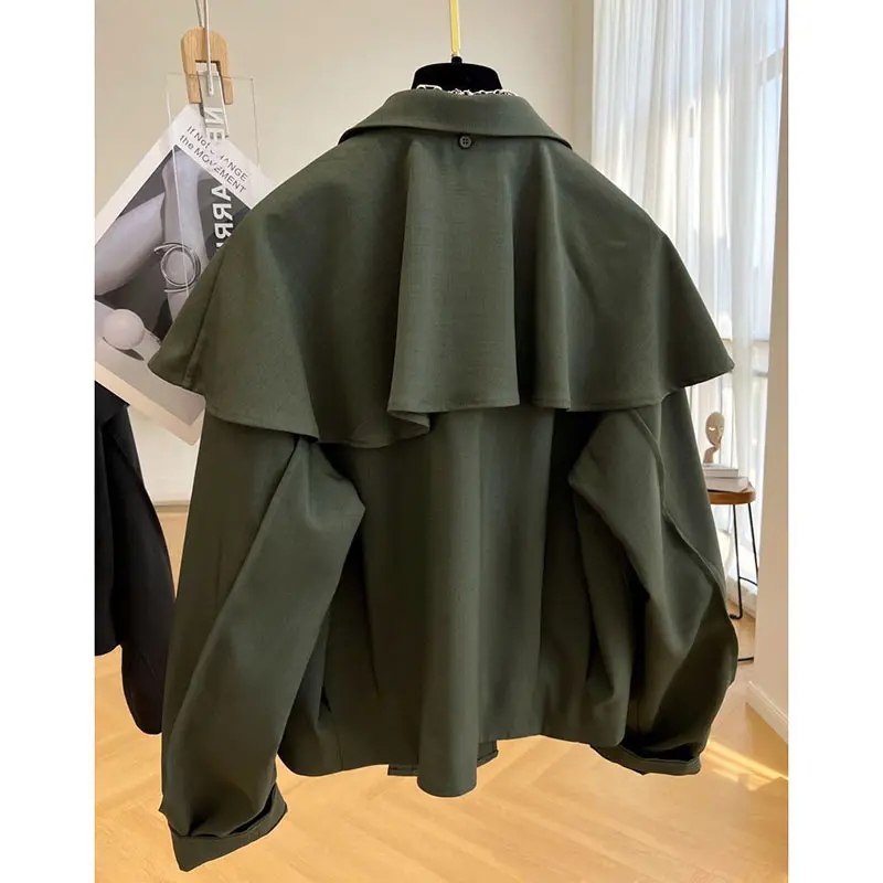 New 2025 Cloak Shawl Casual Coat Women's  Autumn Korean Loose High End Fashion Long-Sleeved Windbreaker Female Outwear Tops