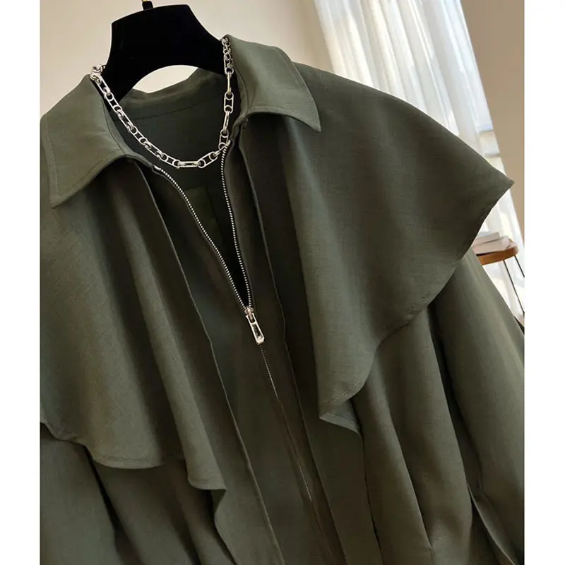 New 2025 Cloak Shawl Casual Coat Women's  Autumn Korean Loose High End Fashion Long-Sleeved Windbreaker Female Outwear Tops