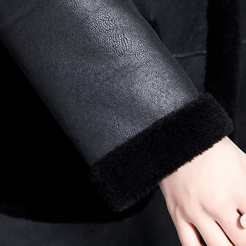 2025 New Fashion Pu Leather Jacket Women Winter Sheep Shear Leather Fur Together Hooded Coat Wear Both Sides Sheepskin Coats