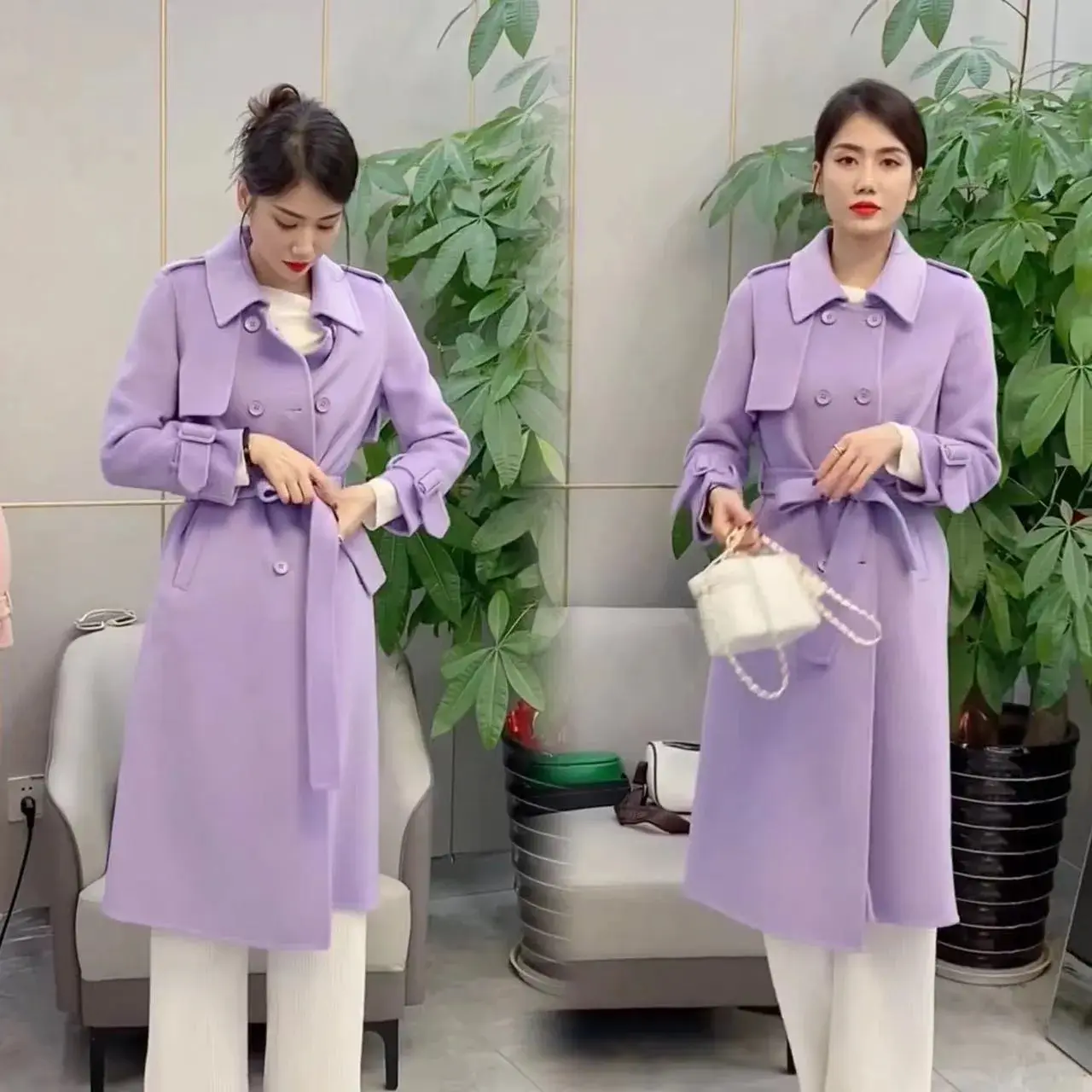 Winter New 2025 Korean Woolen Coat Women Fashion Temperament Long Double Sided Cashmere Wool Outerwear Overcoat Jacket