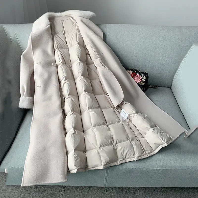2025 New Winter Jacket Women's Stitching Woolen Coats Female Casual Mid Long Thicken Warm Woolen Overcoat Ladies Outerwear Tops